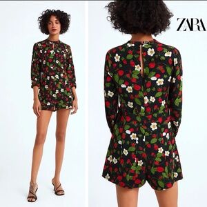 Zara Strawberry Floral Long Sleeve Jumpsuit